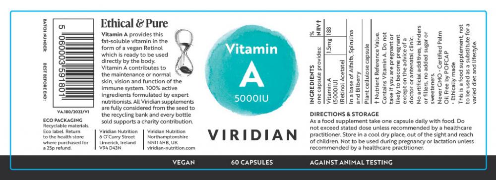 Viridian Vitamin A 5000IU 60's