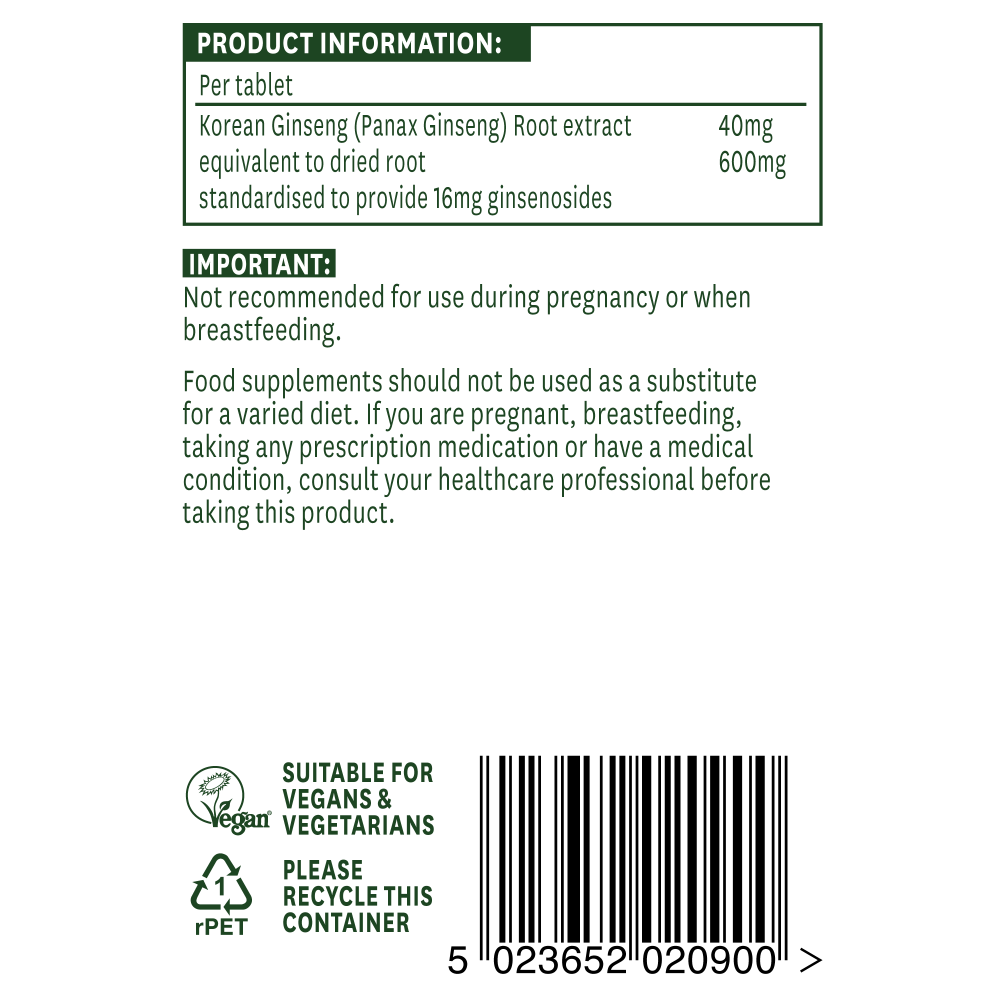 Natures Aid Korean Ginseng (Standardised) 600mg 90's