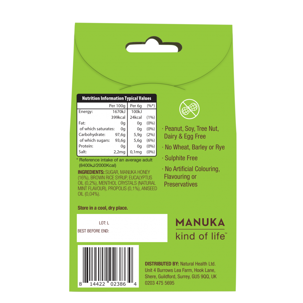 Wedderspoon Manuka Honey Drops Eucalyptus with Bee Propolis 120g