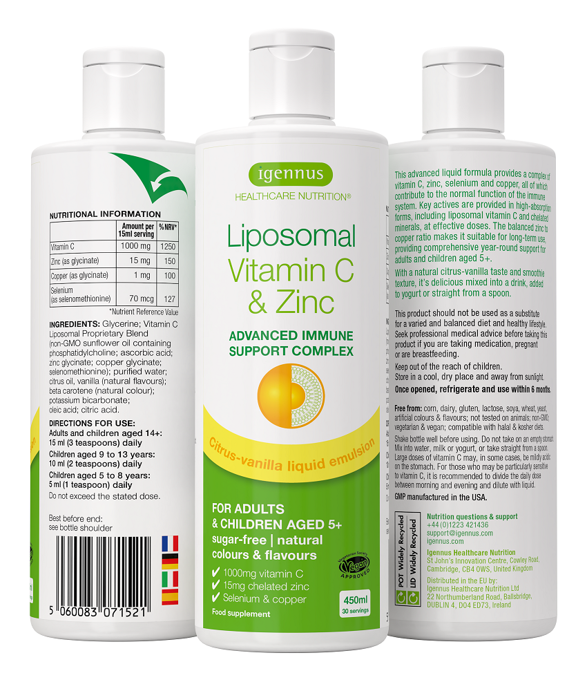 Igennus Liposomal Vitamin C 1000mg & Zinc 450ml