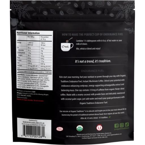 Organic Traditions Endurance Fuel Instant Mushroom Coffee 140g