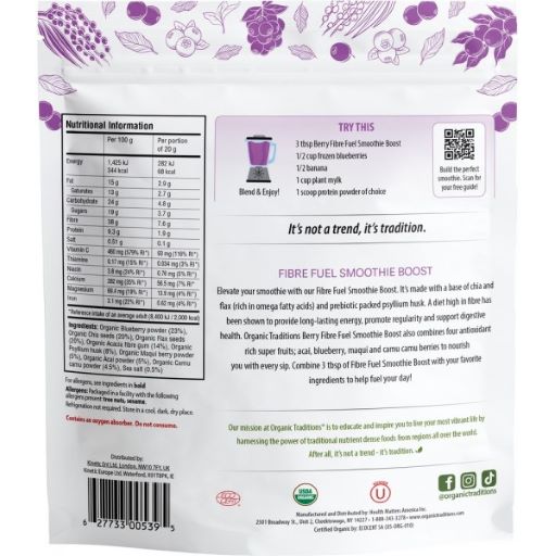 Organic Traditions Fibre Fuel Smoothie Boost Berry 300g