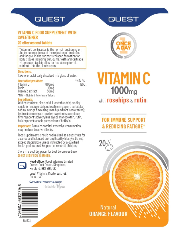 Quest Vitamins Vitamin C 1000mg with Rosehips & Rutin Effervescent 20's