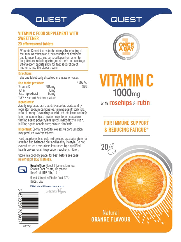 Quest Vitamins Vitamin C 1000mg with Rosehips & Rutin Effervescent 20s