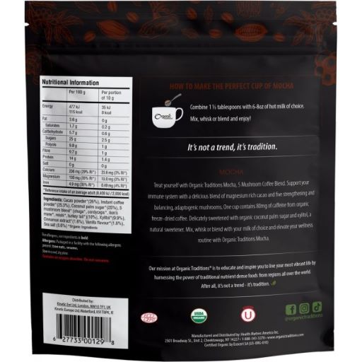 Organic Traditions Mocha 5 Mushroom Coffee Blend 100g