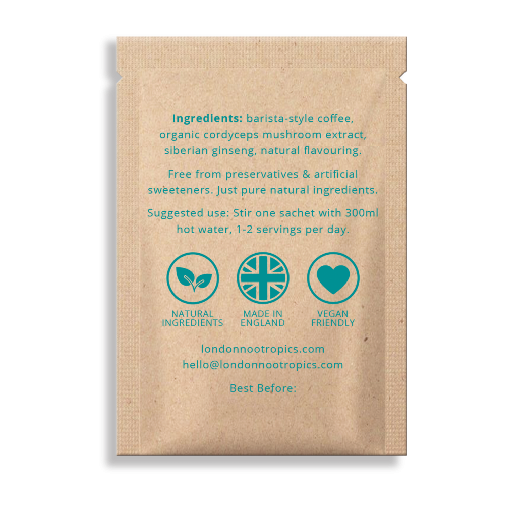 London Nootropics Mushroom Coffee Box Flow + Mojo Adaptogenic Coffee 12 Sachets (BEIGE)