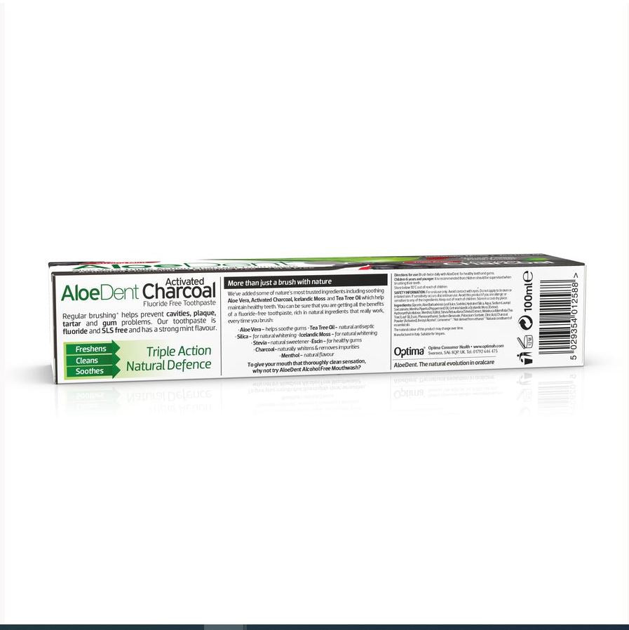 Aloe Dent Aloe Vera Triple Action Charcoal Toothpaste Strong Mint (Fluoride Free) 100ml