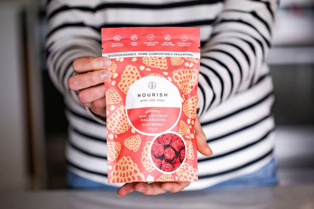 Nourish Organic Mini Coconut Macaroons Raspberry 110g SINGLE