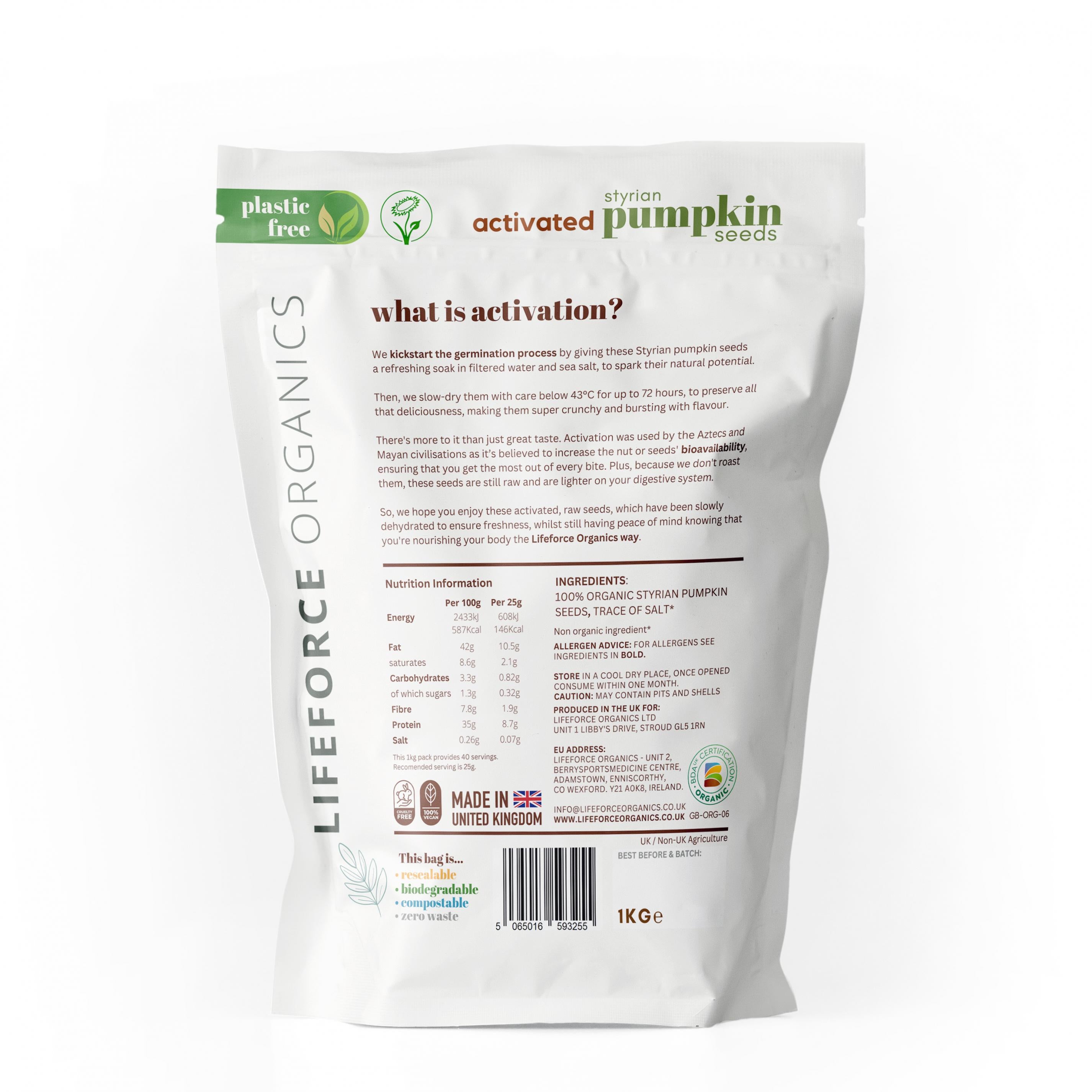 Lifeforce Organics Activated Pumpkin Seeds 1kg