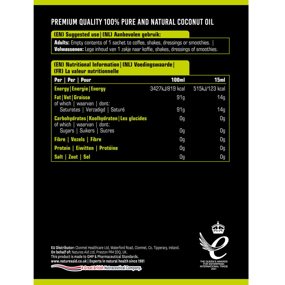 Natures Aid 100% MCT Oil Sachets 15 x 15ml