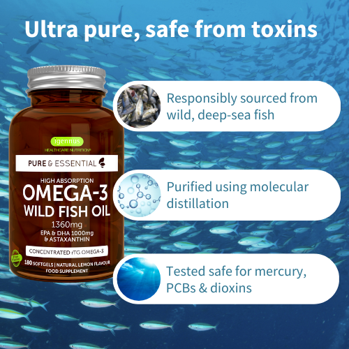 Igennus Pure & Essential Omega-3 Wild Fish Oil 1360mg EPA & DHA 1000mg & Astaxanthin 180s