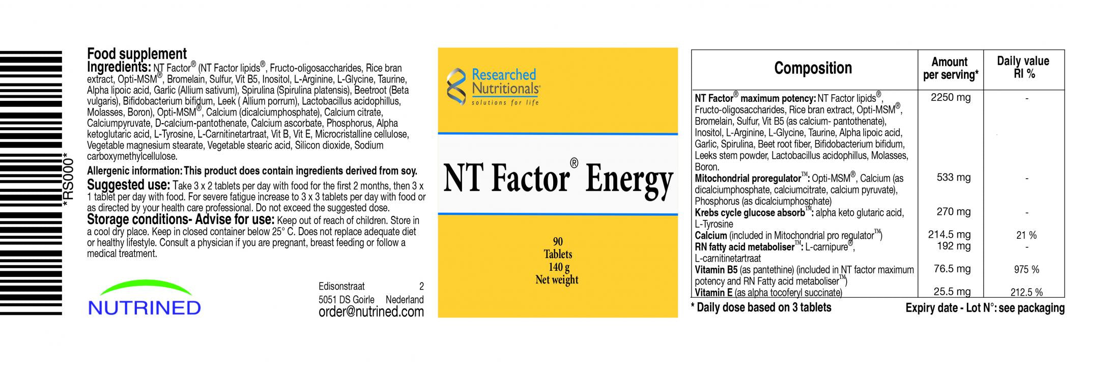 Researched Nutritionals NT Factor Energy 90's