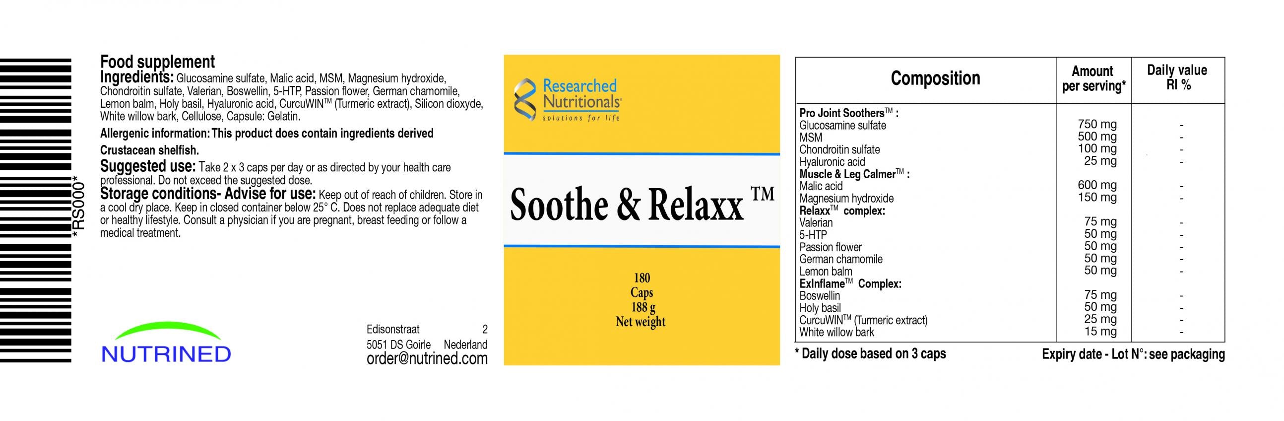 Researched Nutritionals Soothe & Relaxx 180's
