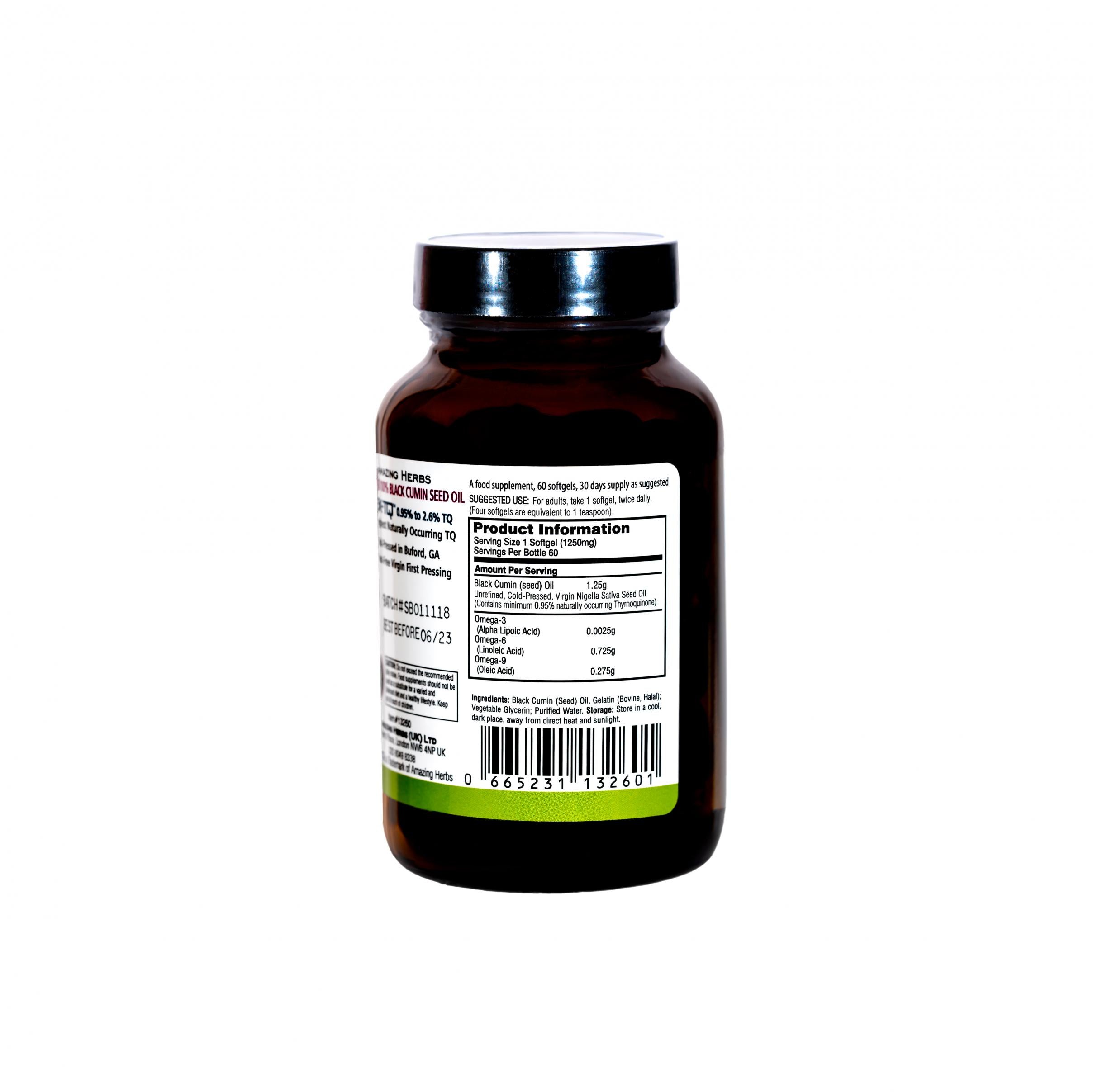 Amazing Herbs Premium Black Seed Oil Softgels 1250mg 60's