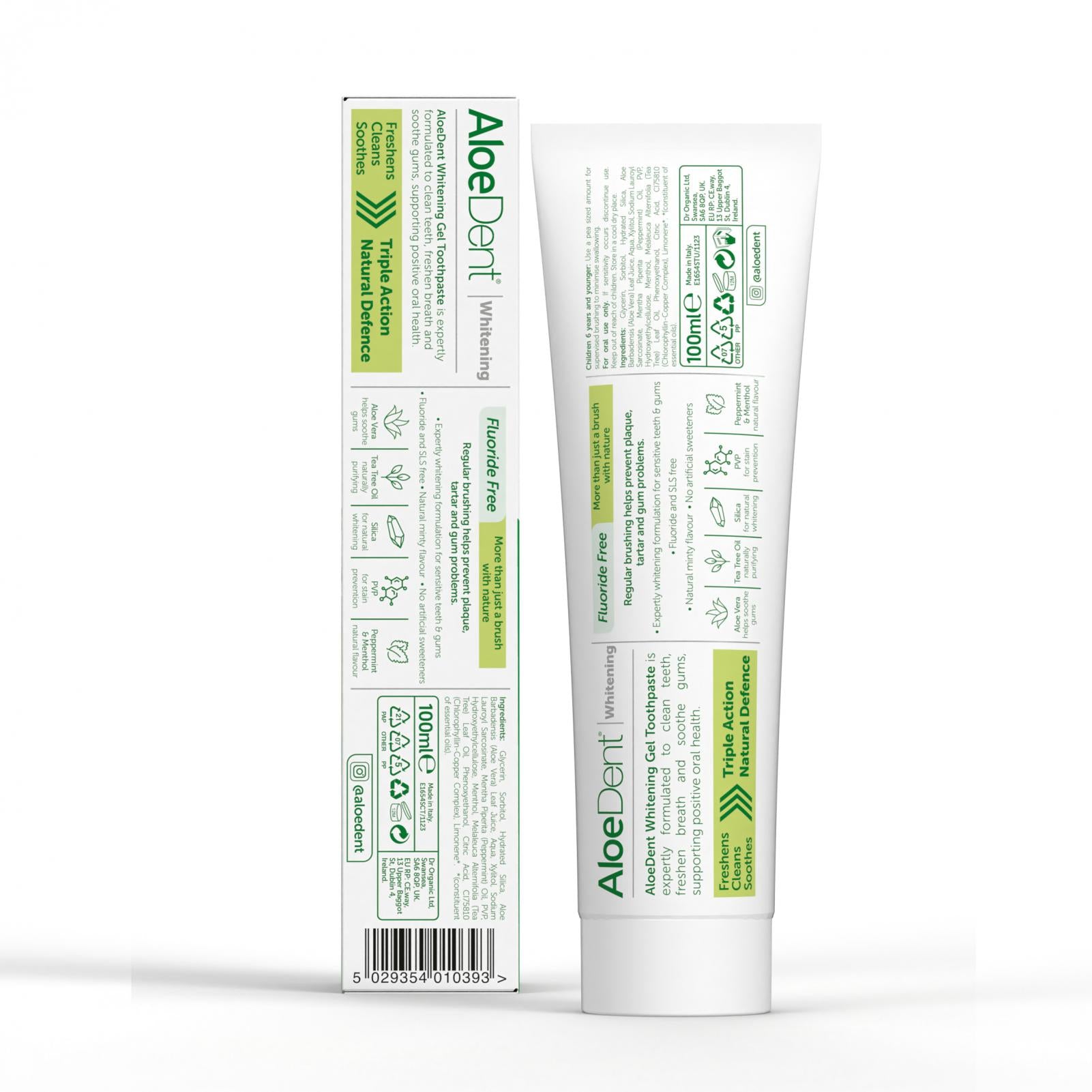 Aloe Dent Aloe Vera Gel Toothpaste Fluoride Free Whitening 100ml