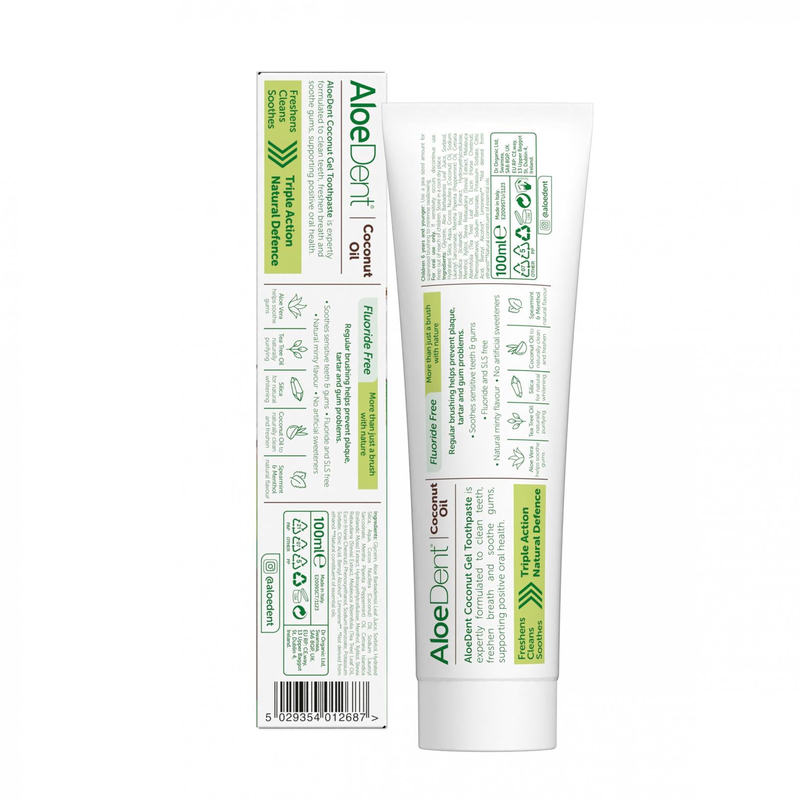 Aloe Dent Aloe Vera Gel Toothpaste Fluoride Free Coconut Oil 100ml