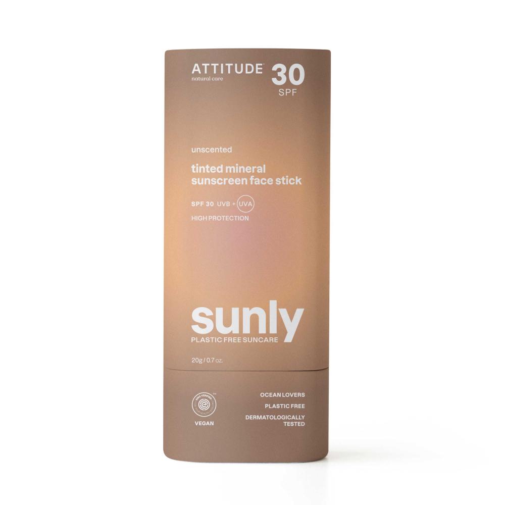 ATTITUDE 30 SPF Unscented Tinted Mineral Sunscreen Face Stick - Sunly 20g