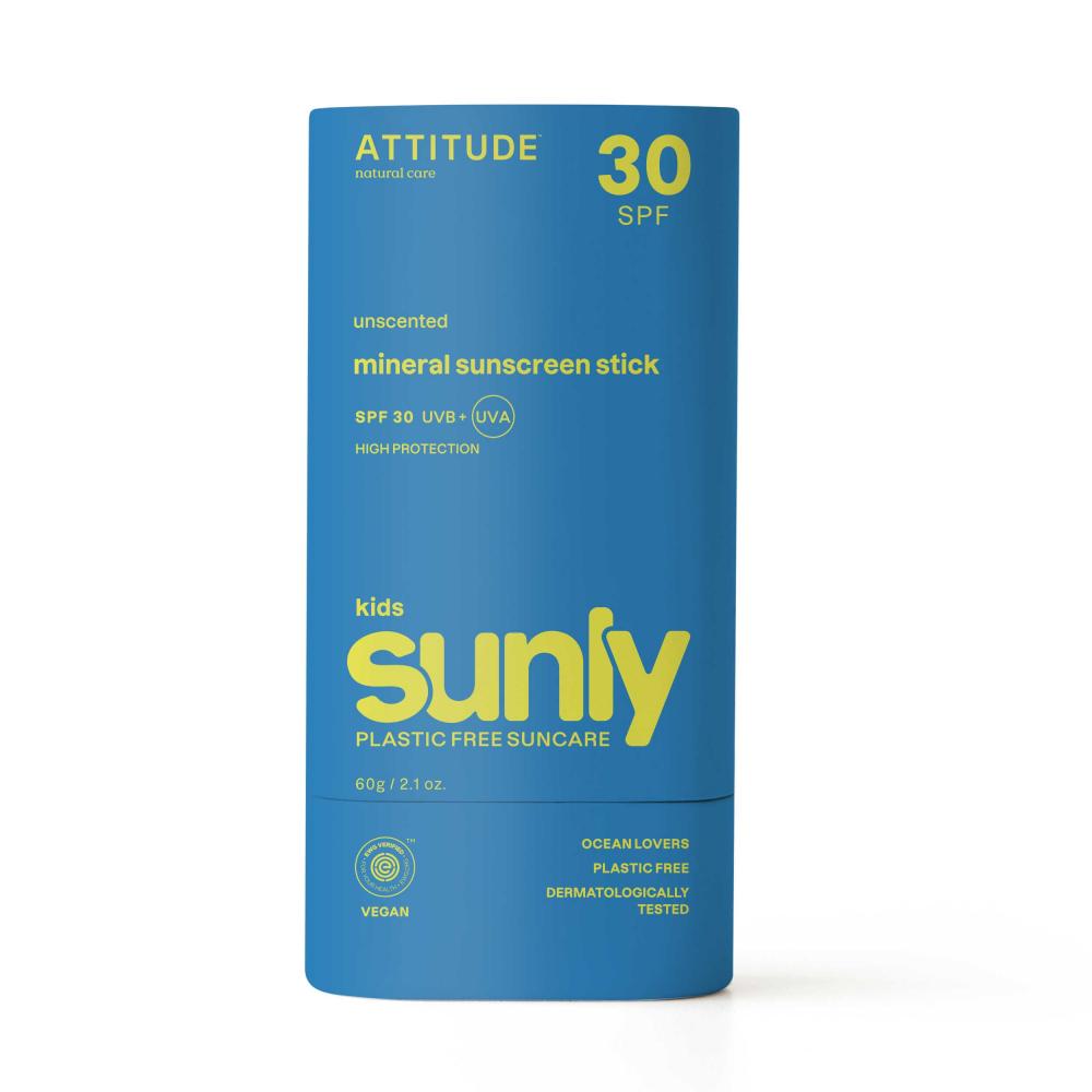 ATTITUDE 30 SPF Unscented Mineral Sunscreen Stick - Kids Sunly 60g