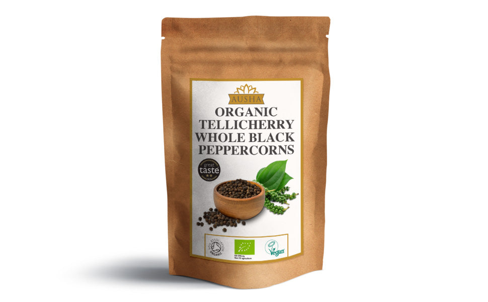 Ausha Organic Tellicherry Black Peppercorns 200g
