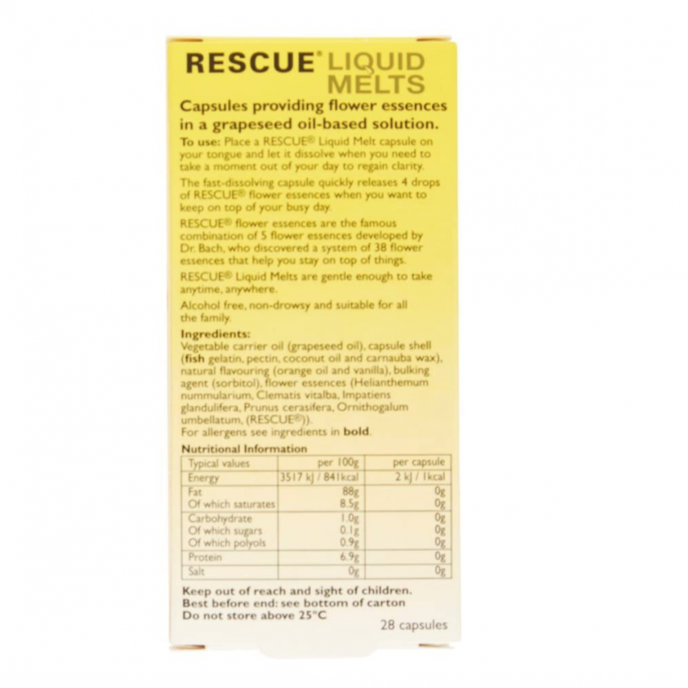 Bach Flower Remedies Rescue Liquid Melts 28's