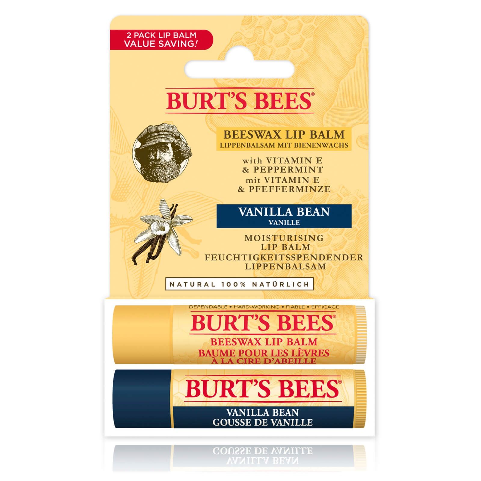 Burts Bees Beeswax & Vanilla Bean Lip Balm 2 Pack