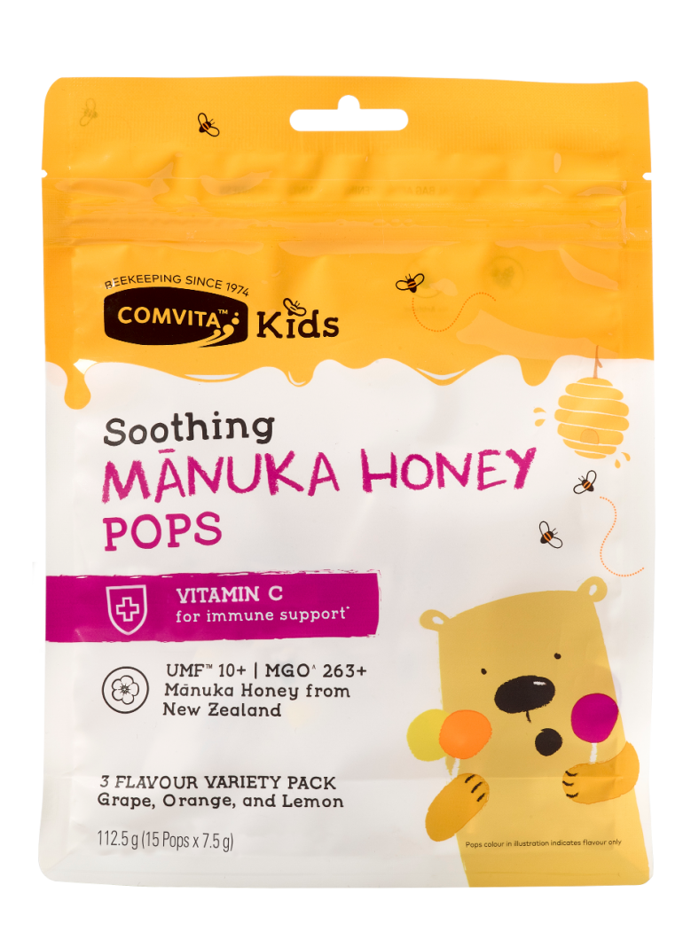 Comvita Soothing Manuka Honey Pops Grape, Orange and Lemon 15's