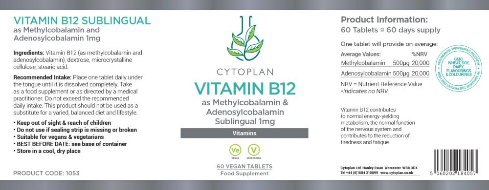 Cytoplan Vitamin B12 as Methylcobalamin & Adenosylcobalamin Sub-lingual 60's