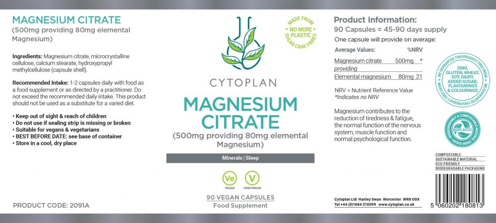 Cytoplan Magnesium Citrate 500mg  90's