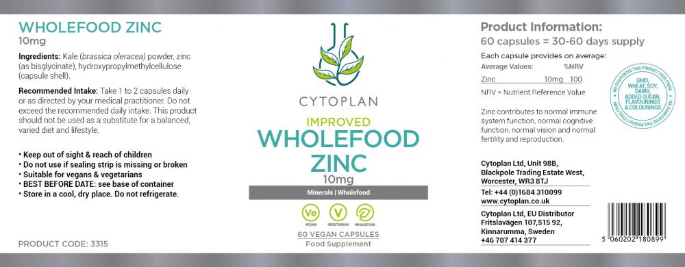 Cytoplan Wholefood Zinc 60's