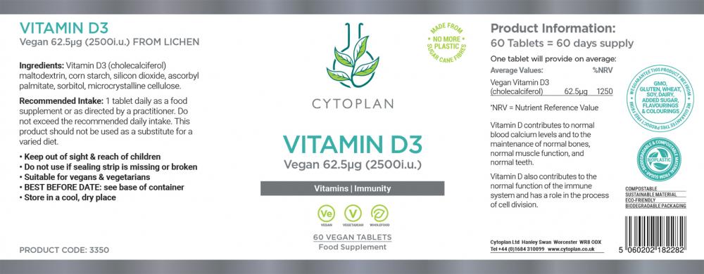 Cytoplan Vitamin D3 Vegan 62.5ug  60's