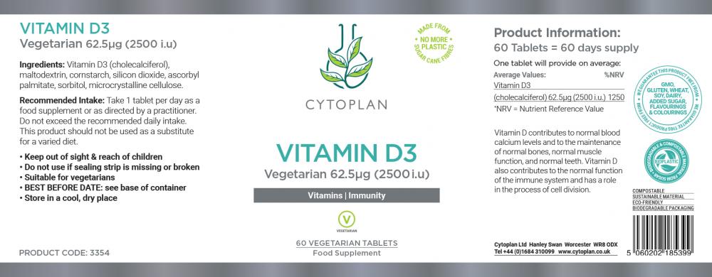 Cytoplan Vitamin D3 Vegetarian 62.5ug 60's