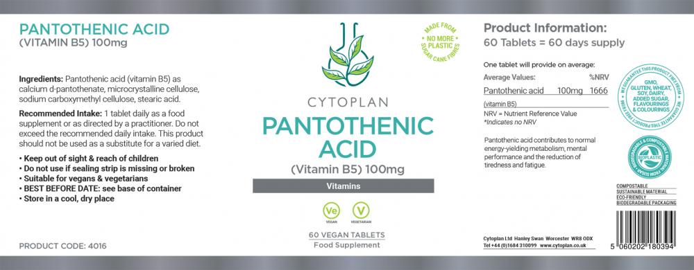 Cytoplan Pantothenic Acid (Vitamin B5) 60's