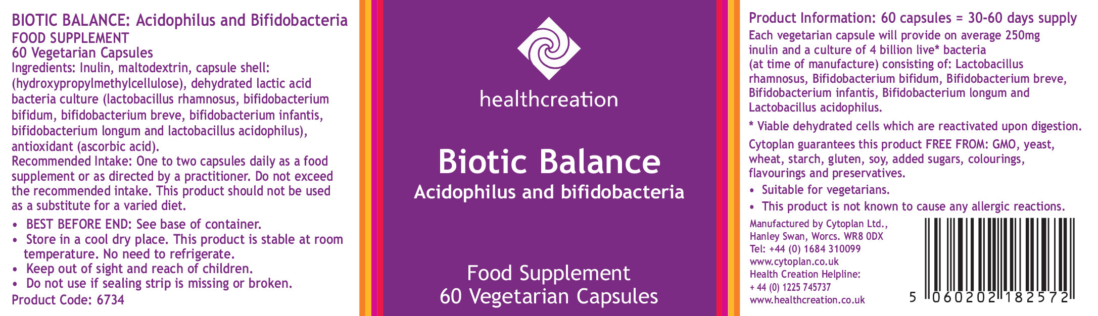 Cytoplan Health Creation Biotic Balance 60's
