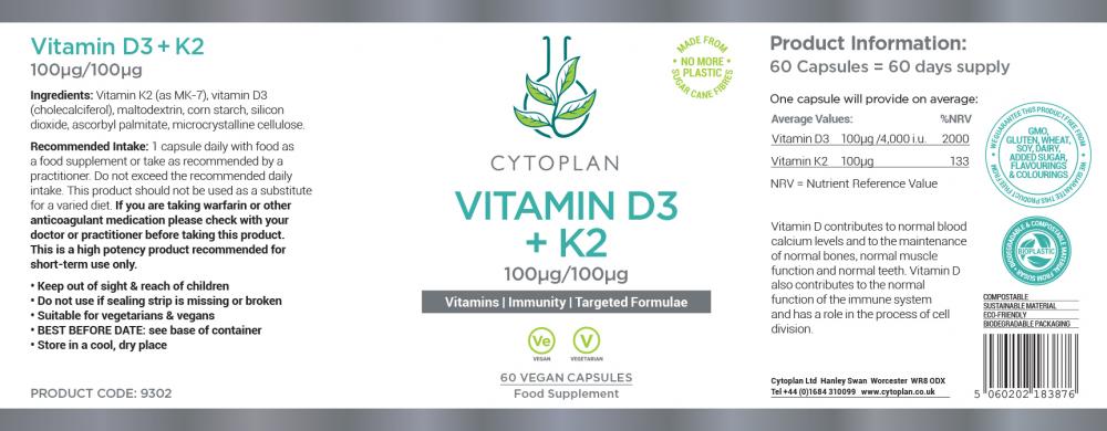 Cytoplan Vitamin D3 + K2 (Vegan) 60's