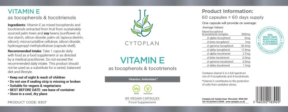 Cytoplan Vitamin E as Tocopherols & Tocotrienols (formerly Tocopherol & Tocotrienol Complex 300mg) 60s
