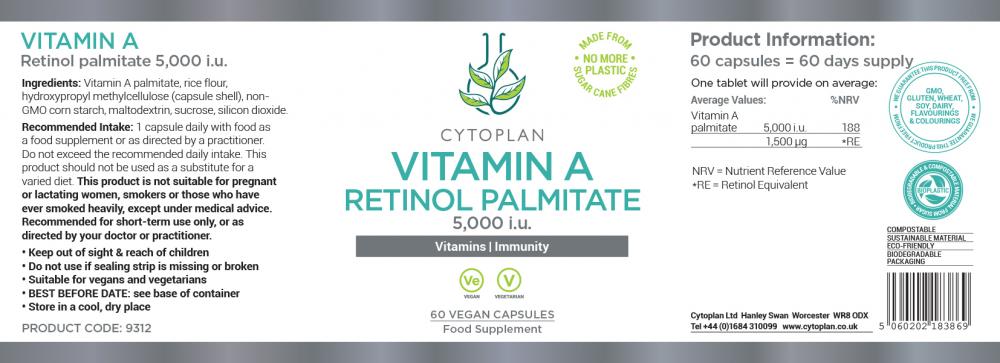 Cytoplan Vitamin A Retinol Palmitate 5000IU 60's