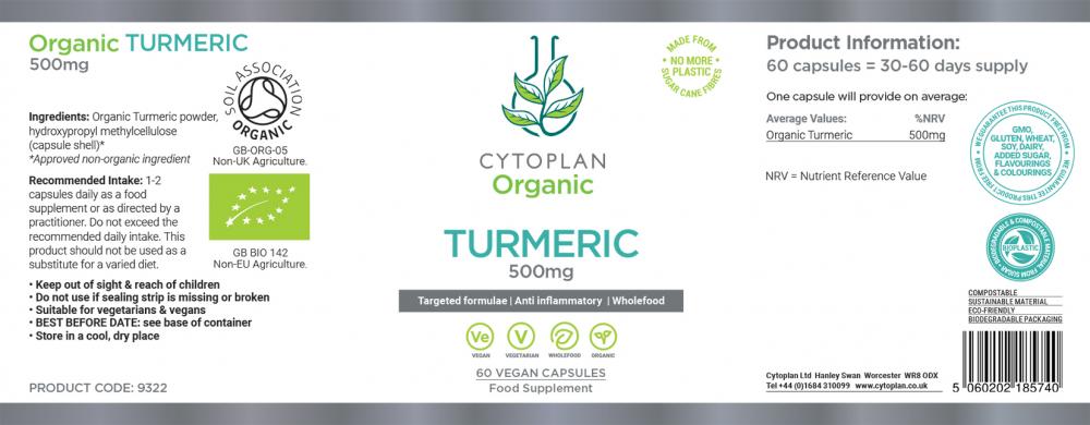 Cytoplan Organic Turmeric 500mg 60's