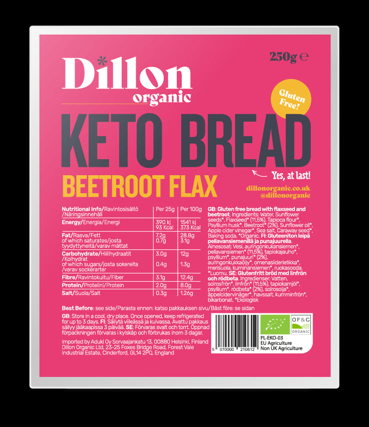 Dillon Organic Keto Bread Beetroot Flax 250g