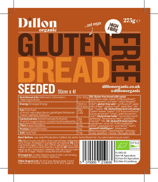 Dillon Organic Gluten Free Bread Seeded 275g