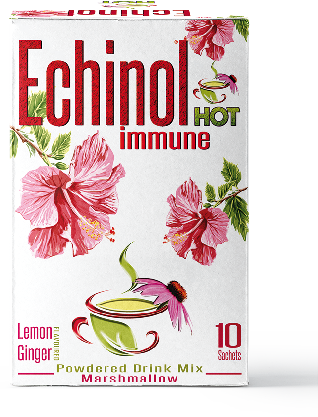 Echinol Hot Immune Powdered Drink Mix Lemon & Ginger Flavoured with Marshmallow 10's