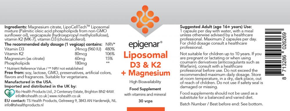 Epigenar Liposomal D3, K2 & Magnesium 30's