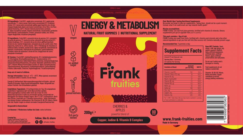 Frank Fruities Energy & Metabolism Natural Fruit Gummies 80's