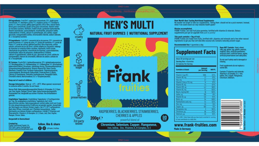 Frank Fruities Men's Multi Natural Fruit Gummies 80's