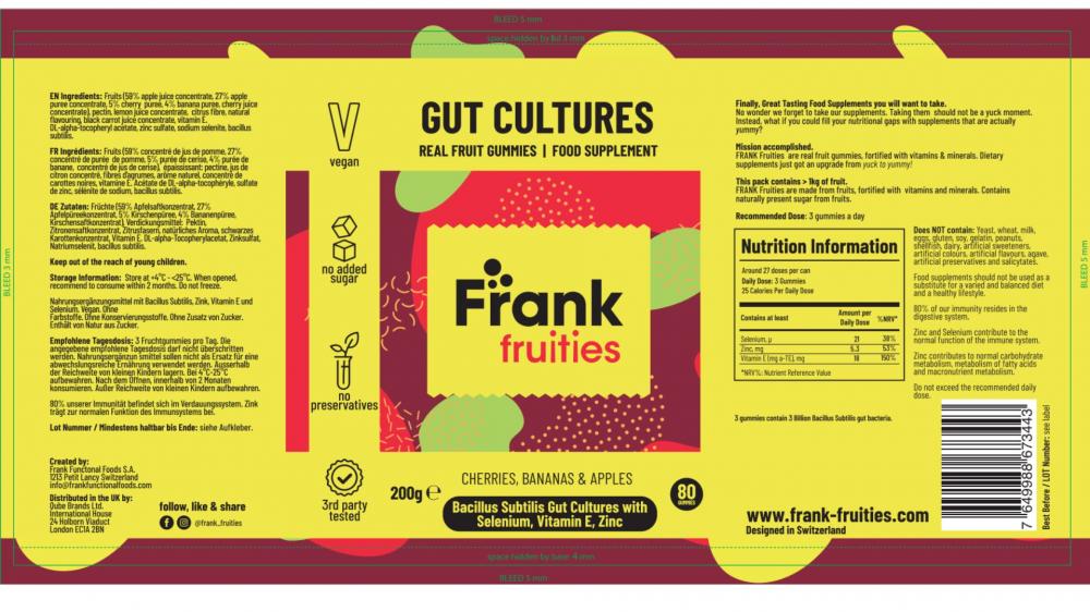 Frank Fruities Gut Cultures Real Fruit Gummies 80's