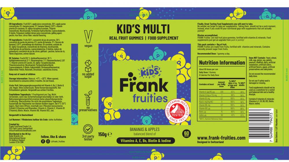 Frank Fruities Kid's Multi Real Fruit Gummies 60's