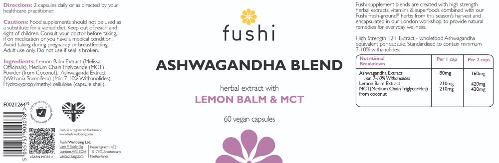 Fushi Ashwagandha Blend with Lemon Balm & MCT 60s (WHITE)