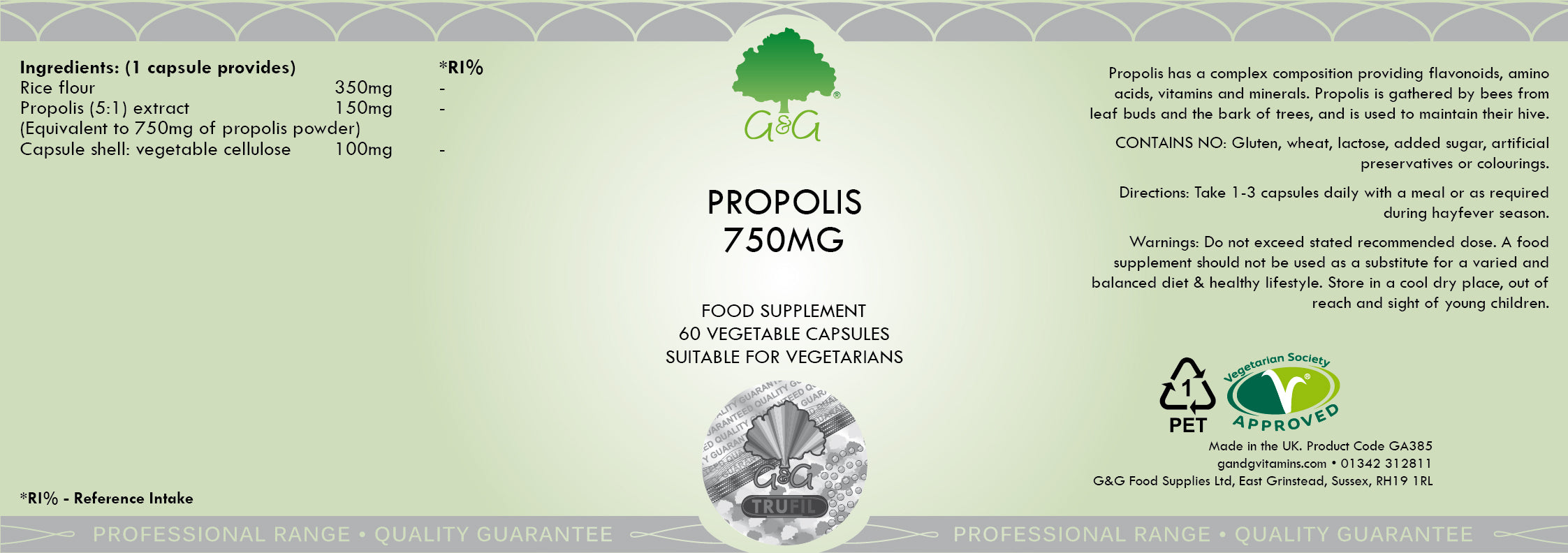 G&G Vitamins Propolis 750mg 60's