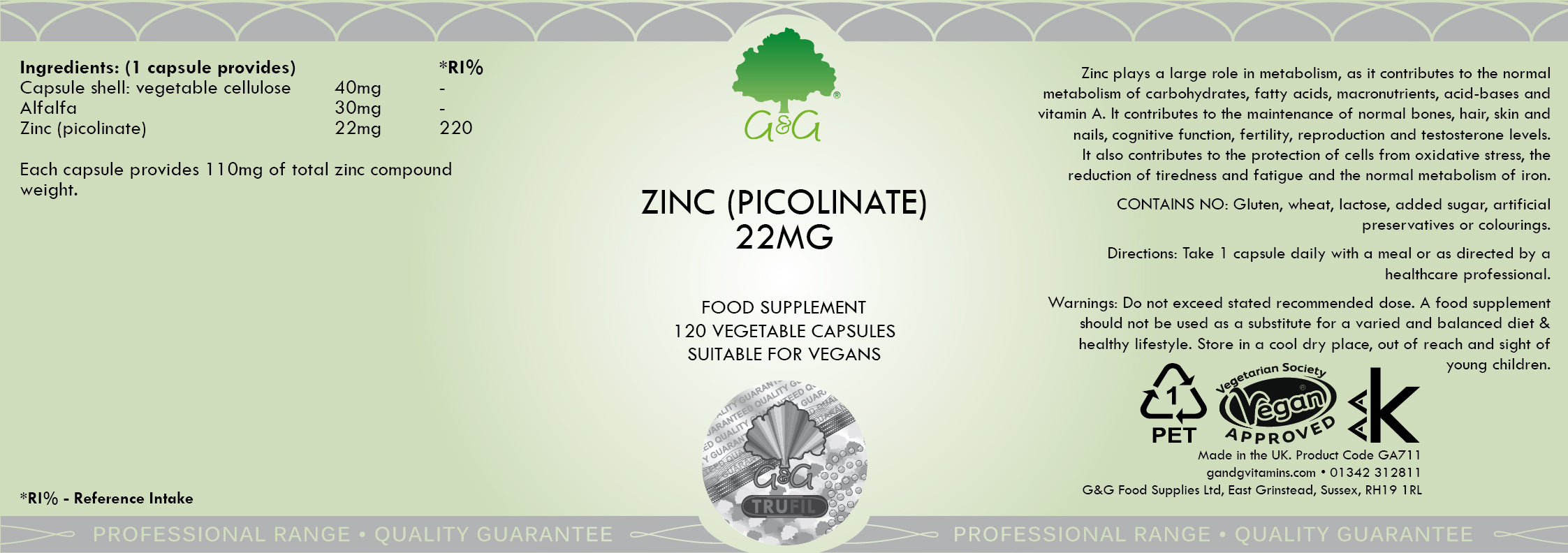 G&G Vitamins Zinc (Picolinate) 22mg 120's