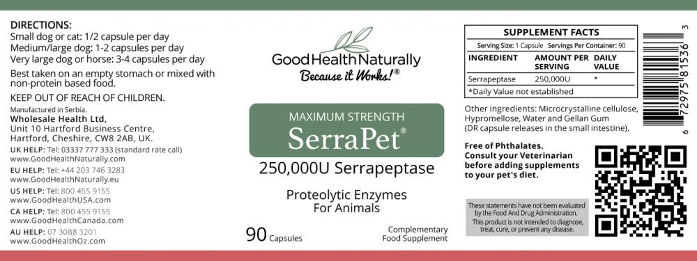 Good Health Naturally SerraPet® 250,000IU Serrapeptase 90 CAPSULES