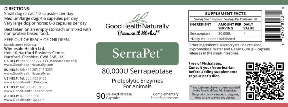 Good Health Naturally SerraPet® 80,000IU Serrapeptase 90 CAPSULES